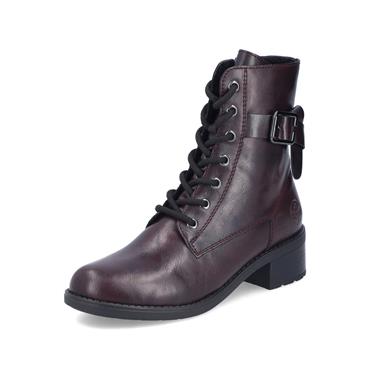 Rieker Strap Laced Ankle Boot Side Zip - Bordo